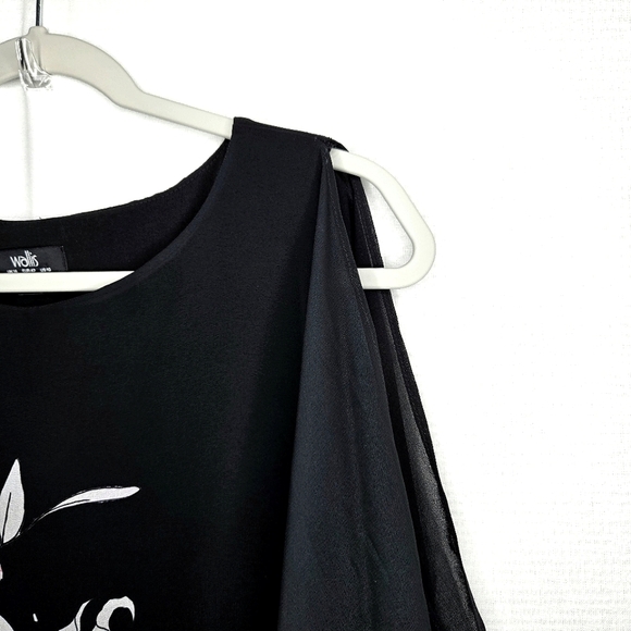 Wallis dress. Black floral, cold shoulder, scarf overlay.  Size 10. - Picture 9 of 13